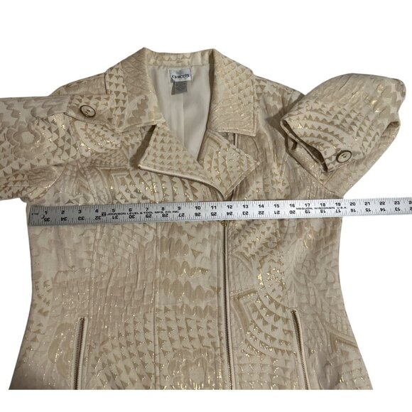 Chicos Womens Metallic Beige & Gold Textured Zip Up Jacket Size 1 (Med) - Picture 6 of 7